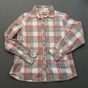 C.E. Schmidt Flannel Shirt Women Small Pink Blue Plaid Workwear Button Down Top